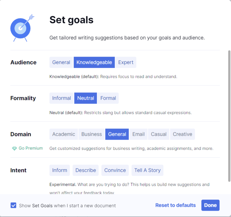 grammarly goals for research paper