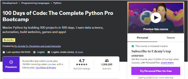 100 Days of Code: The Complete Python Pro Bootcamp
