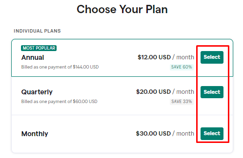 Choose Any Plan & Click Select Option