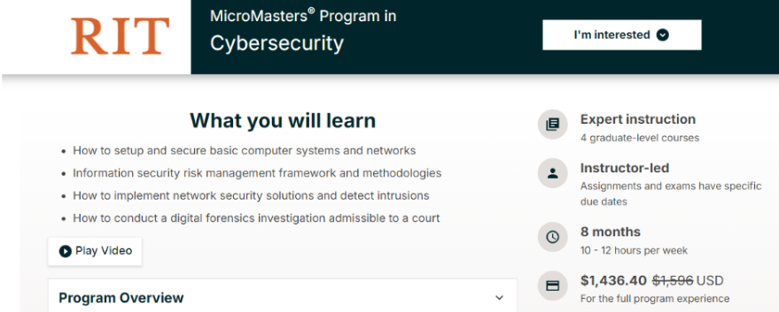 Cybersecurity MicroMasters Program