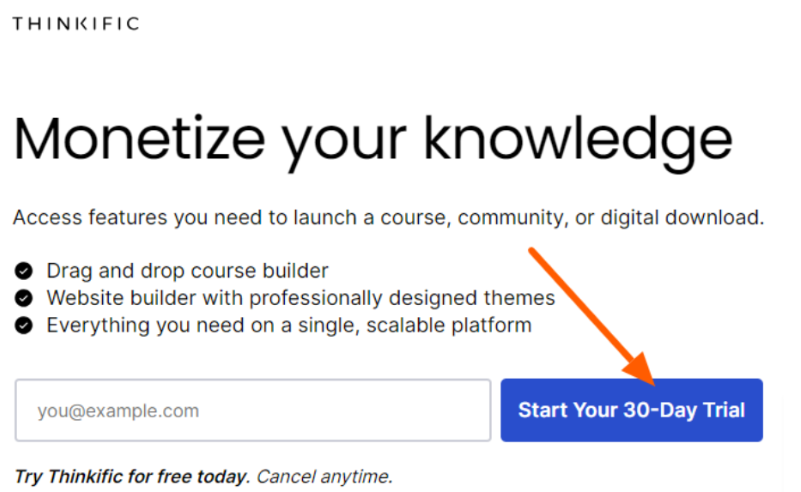 Thinkific Free Trial Page