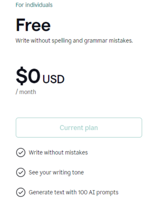 Grammarly Free Plan 
