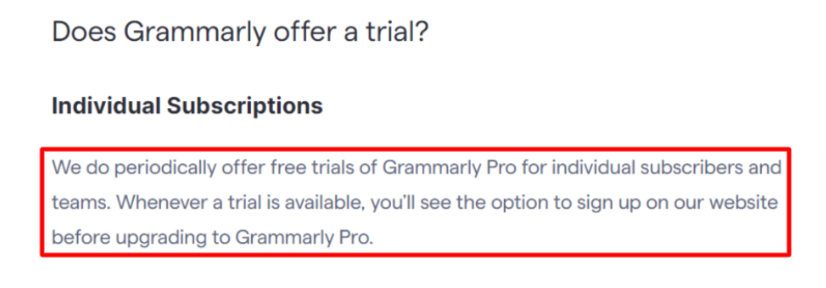 Grammarly Offer Free Trial